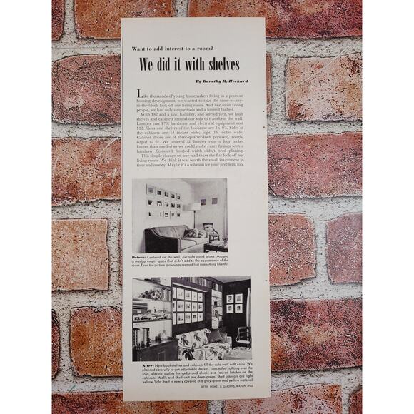 1950‎ "We Did It With Shelves" by Dorothy Heckard Bld Bookcase Vtg Print Article - Picture 1 of 7